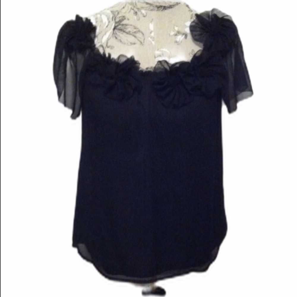 𝅺*loft Black Sheer Lined Top S